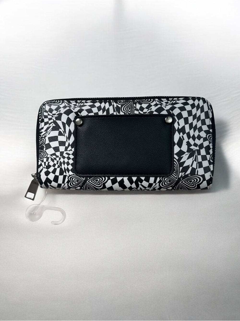 Black & White Graphic Zip-Around Wallet with Exterior Pocket